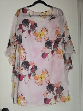 Liu Jo Les Cocktails Floral Chiffon Cape Sleeve Dress Pink Multicolor Size 40